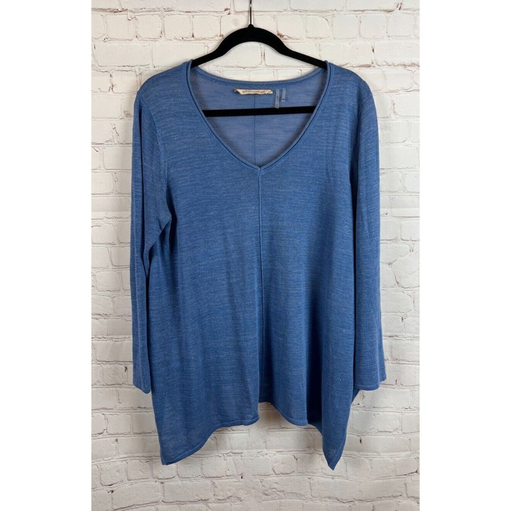 SOFT SURROUNDINGS blue linen blend knit swing sweater pullover size M Petite